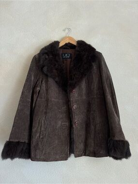 Leather Suede Jacket with Fur Trim